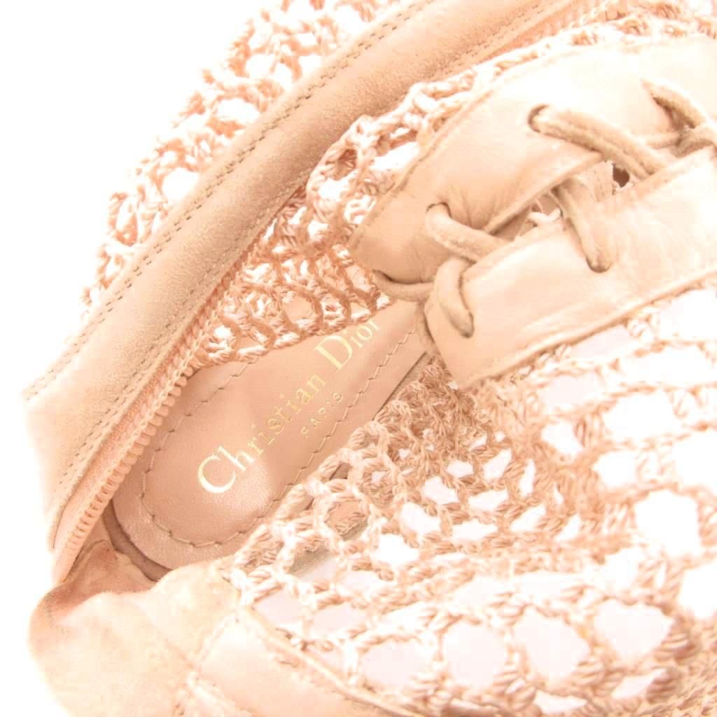 Dior Long Boots Mesh Lace Up Suede 35 Pink Beige NE — view 7