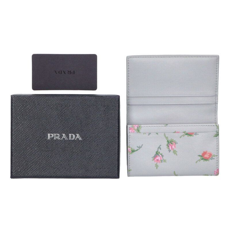 Prada Flower Print Triangle Logo Card Case — view 3