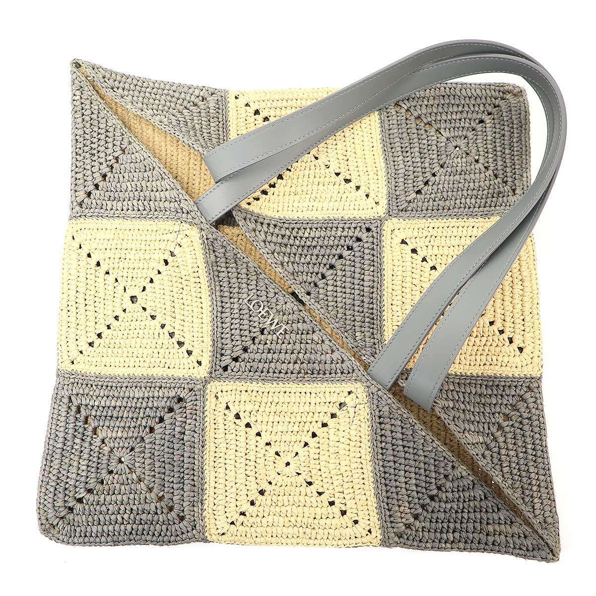 Loewe Puzzle Tote XL Daiamond Fold Raffia Gray Beige — view 9