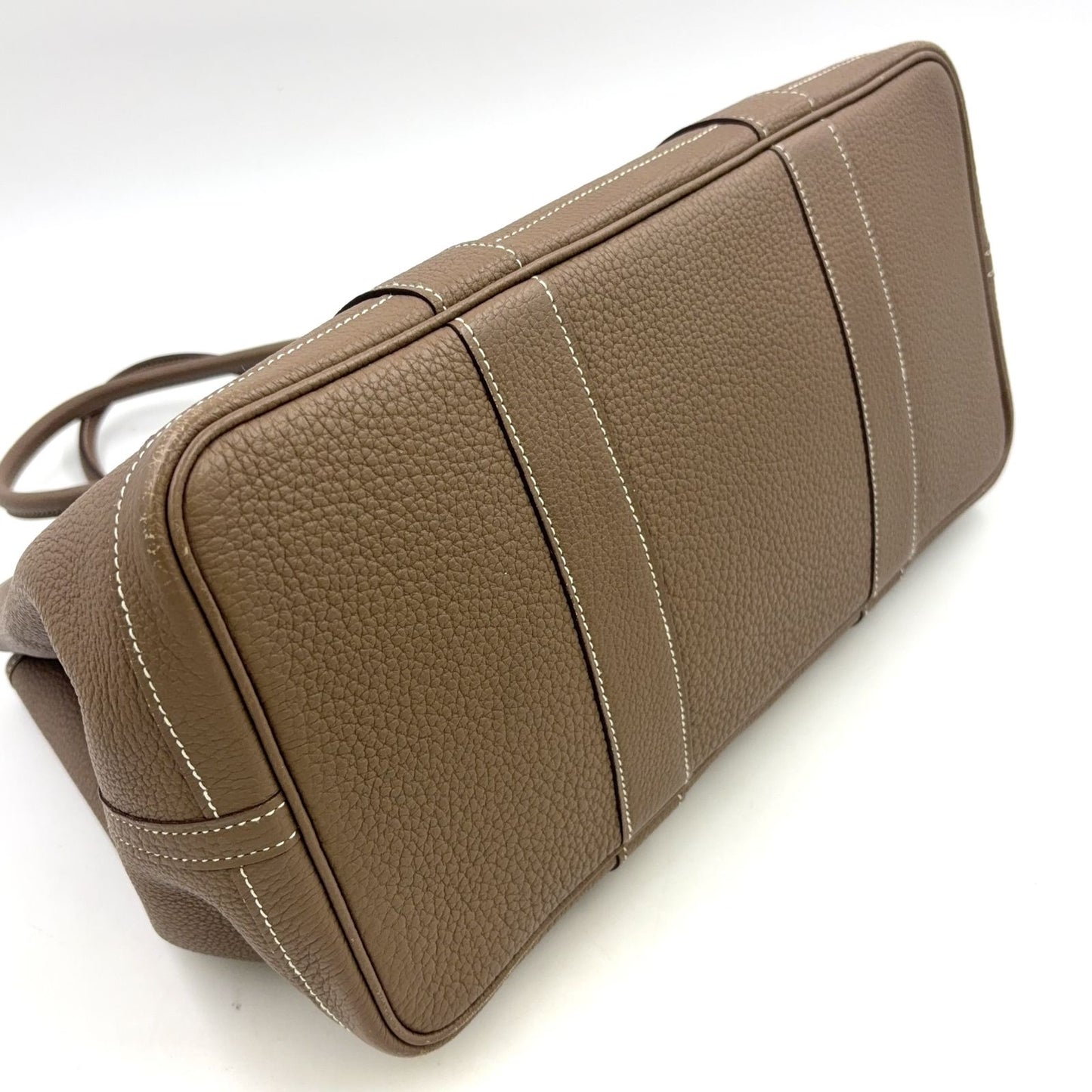 Hermes Garden Party TPM Leather Gray Beige Tote Silver — view 9