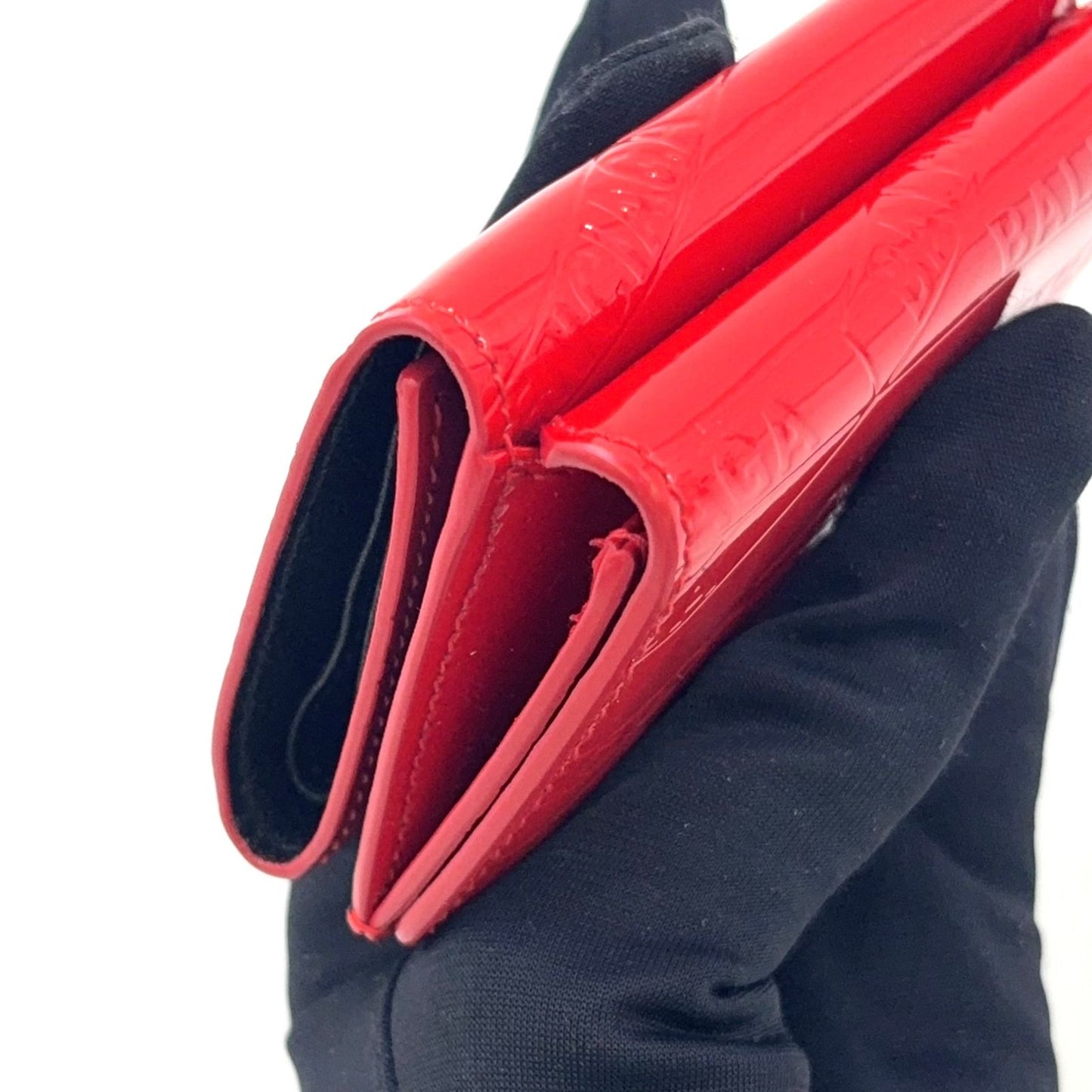 Balenciaga Trifold Patent Leather Enamel Red Wallet Silver — view 9