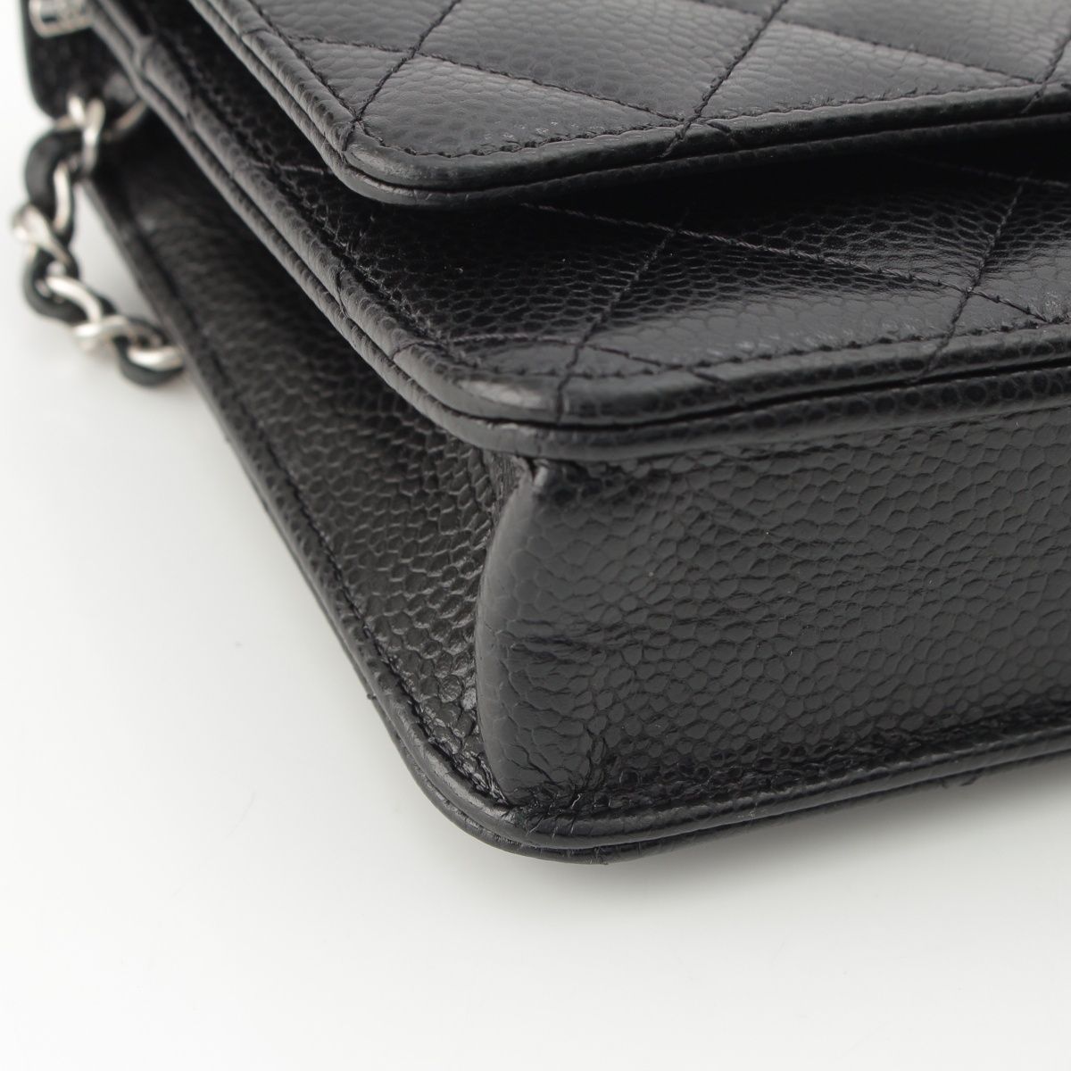 Chanel Caviar Leather Turnlock Classic Quilted Chain Shoulder Bag Wallet Silver — view 9