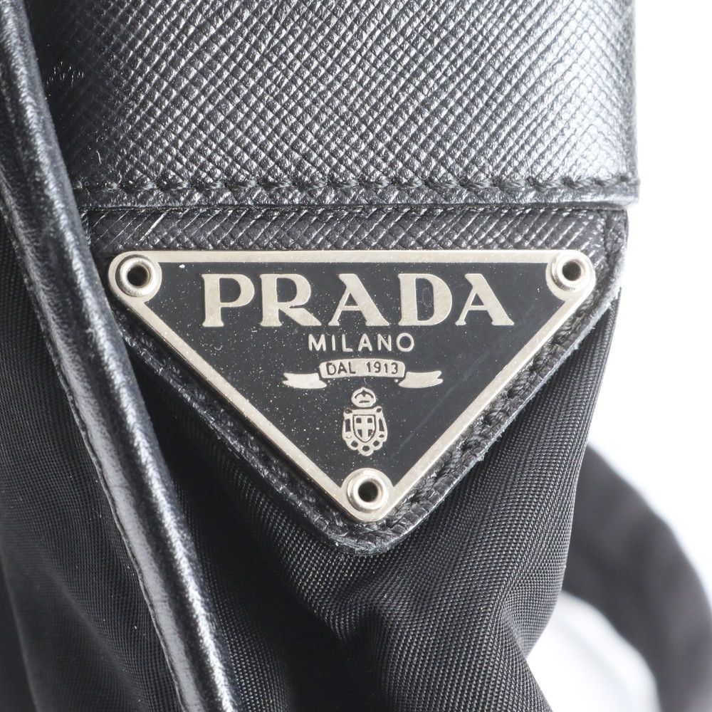 Prada Tessuto Nylon Triangle Logo Leather Shoulder Bag Crossbody Messenger Black — view 9