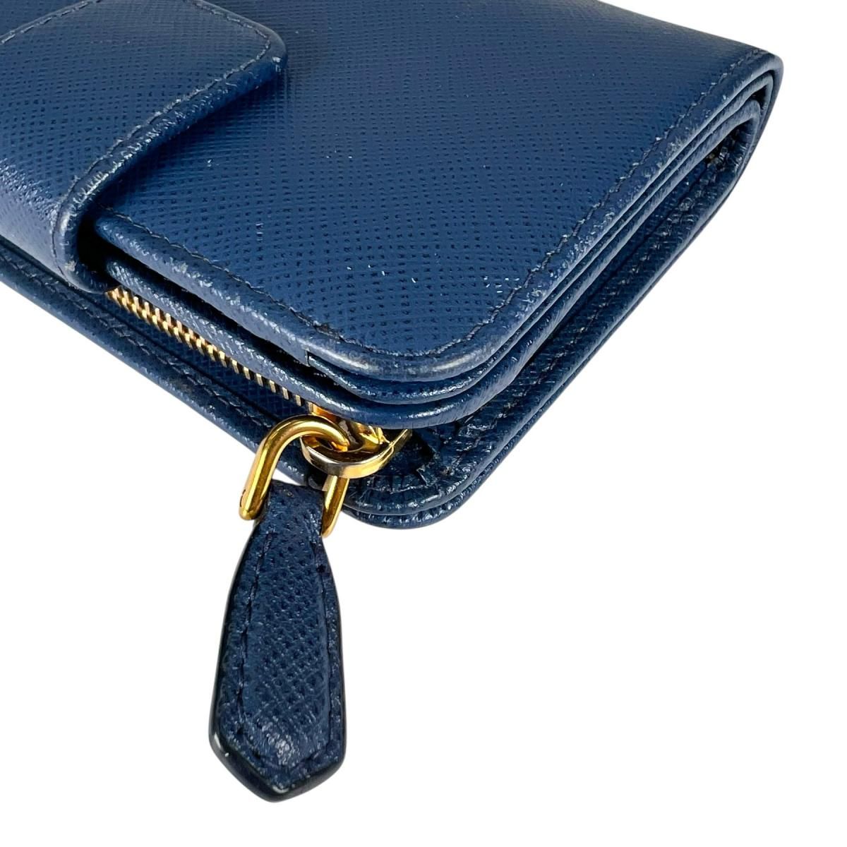 Prada Zip Around Bifold Wallet Saffiano Blue — view 9