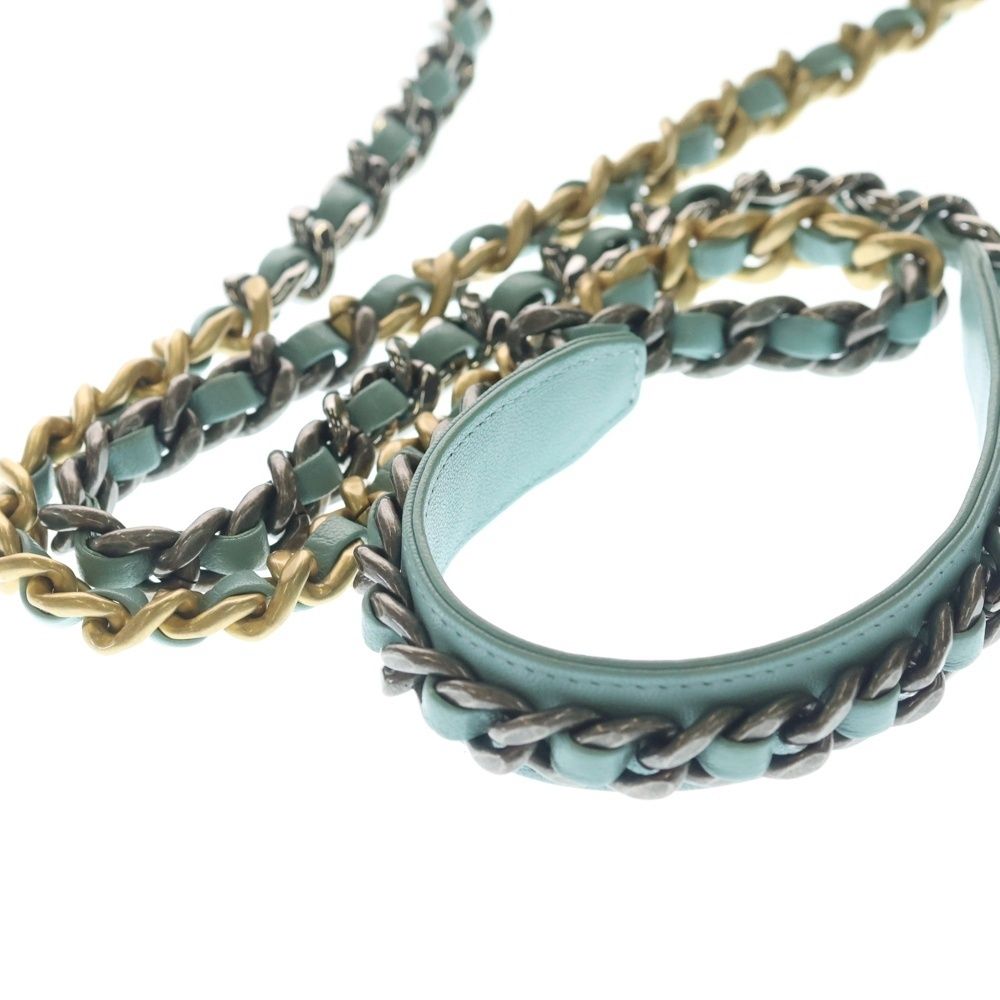 Chanel 19 Round Mini Shoulder Bag Chain Mint Green Lambskin Gold — view 6
