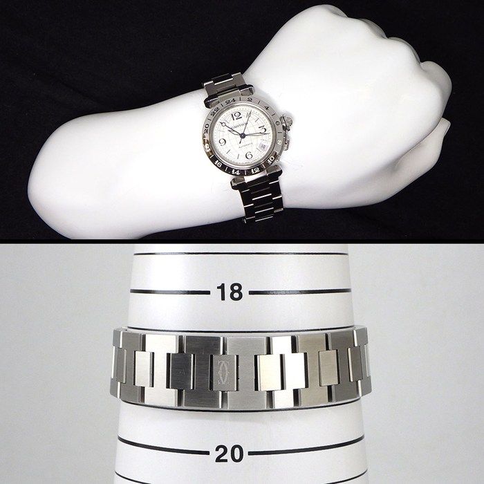 Cartier Watch Pasha C Meridian GMT Date Luminous Index Hands Grid Silver Dial — view 9