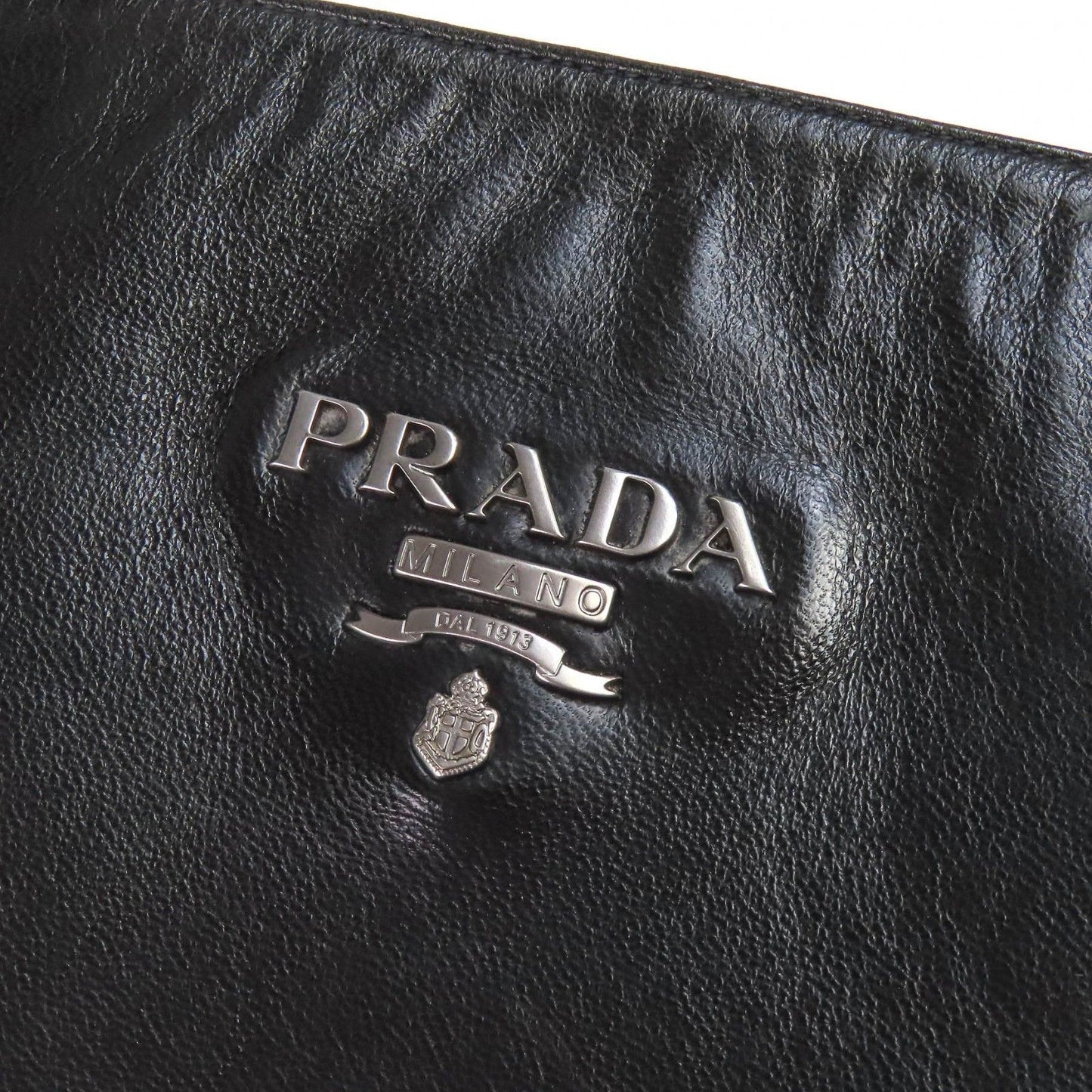 Prada Logo Side Zip Leather Long Boots Chunky Heels Black — view 9