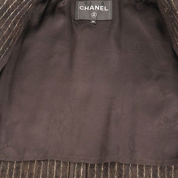 Chanel Medal Button Stripe Double Breasted Coat Brown 38 — view 9