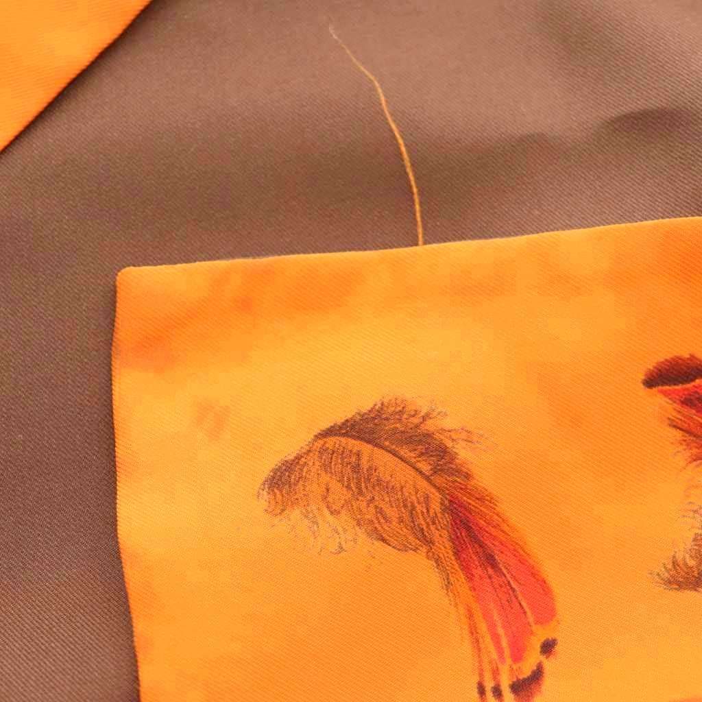 Hermes Reversible Scarf Lightweight Silk Feather Pattern Orange Brown — view 7