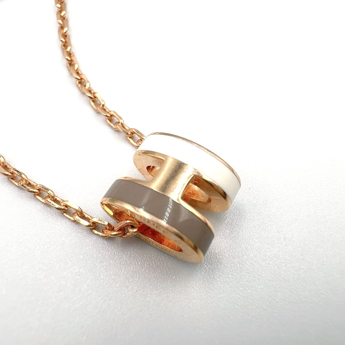 Hermes Pop Mini Cover le Metal Enamel Gray Beige Pink Gold White Necklace — view 9