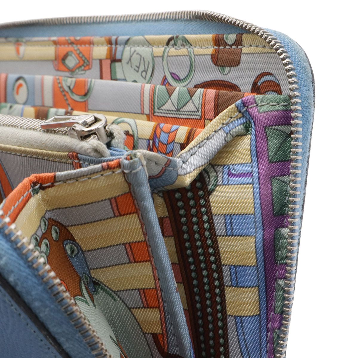 Hermes Azap Long Silk in Zip Around Wallet Veau Light Blue Silver — view 7
