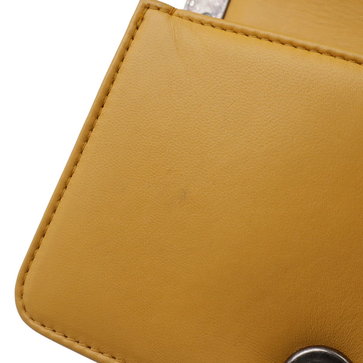 Chanel Quilted CC Logo Chain Shoulder Bag Pochette Velvet Leather Yellow Silver — view 9