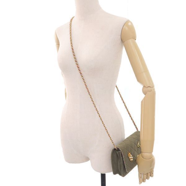 Chanel Quilted Chain Shoulder Bag Khaki — view 9
