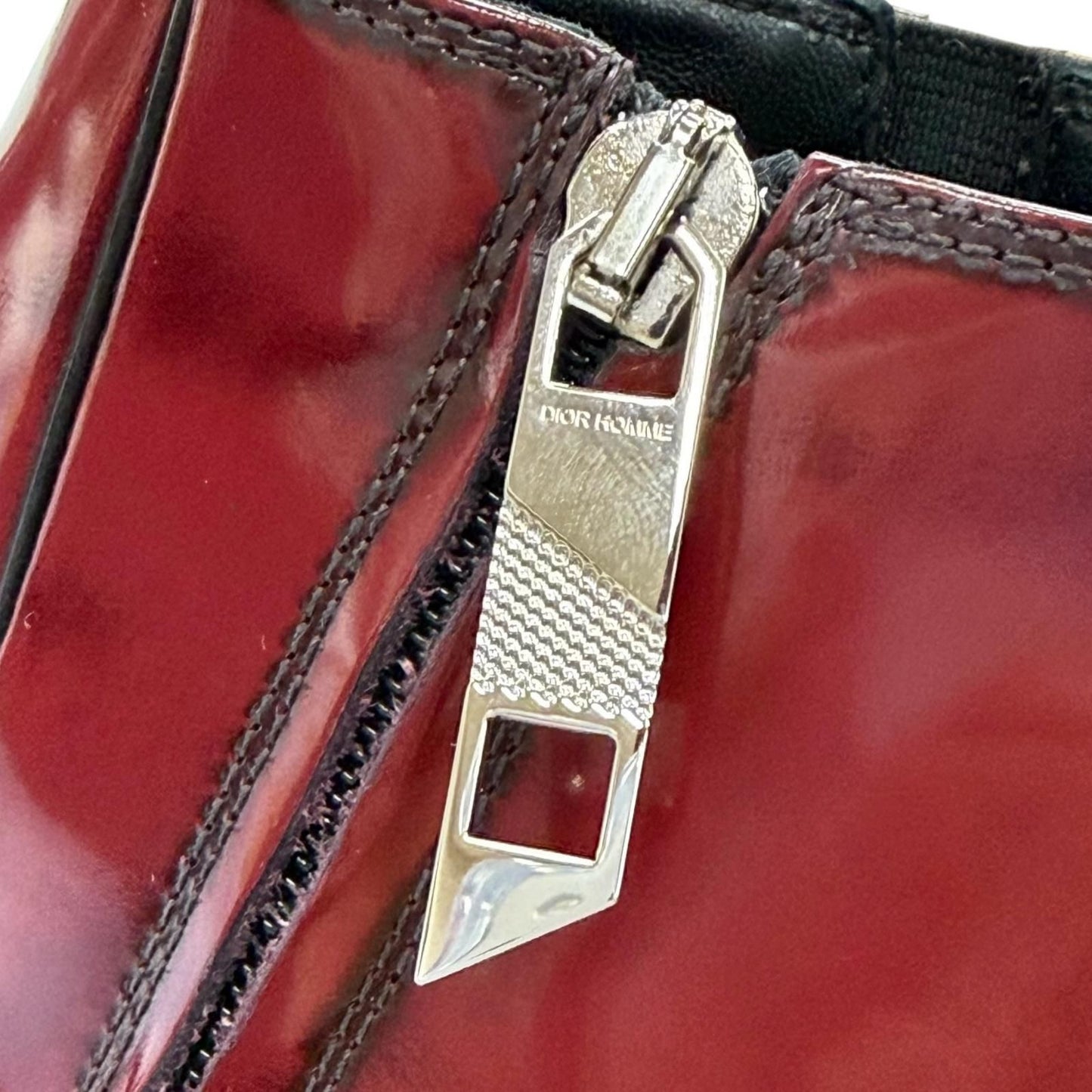 Dior Homme Heel Boots Patent Leather Chris Era First Era Side Zip Short Red — view 9