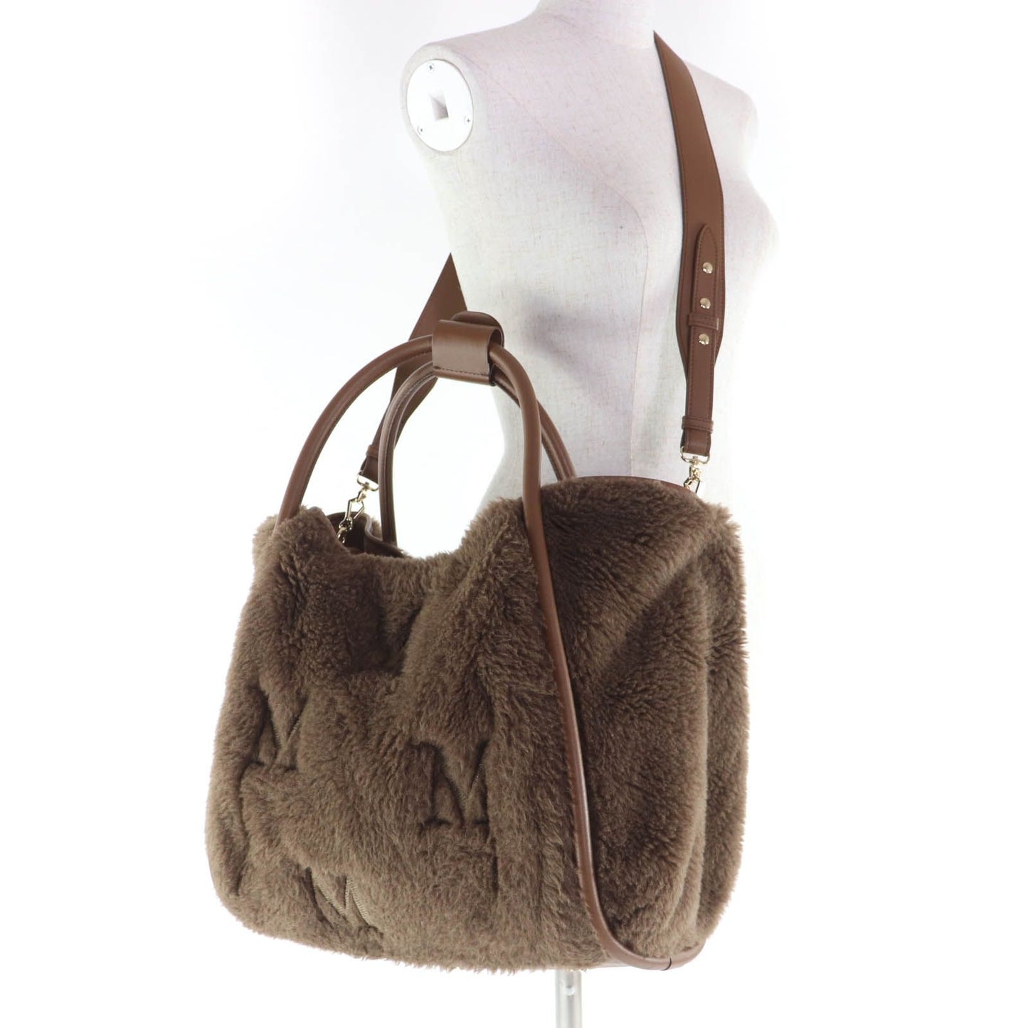Max Mara Teddy Bag Alpaca Wool Silk Blend Mlogo Embroidery 2-Way Shoulder — view 9