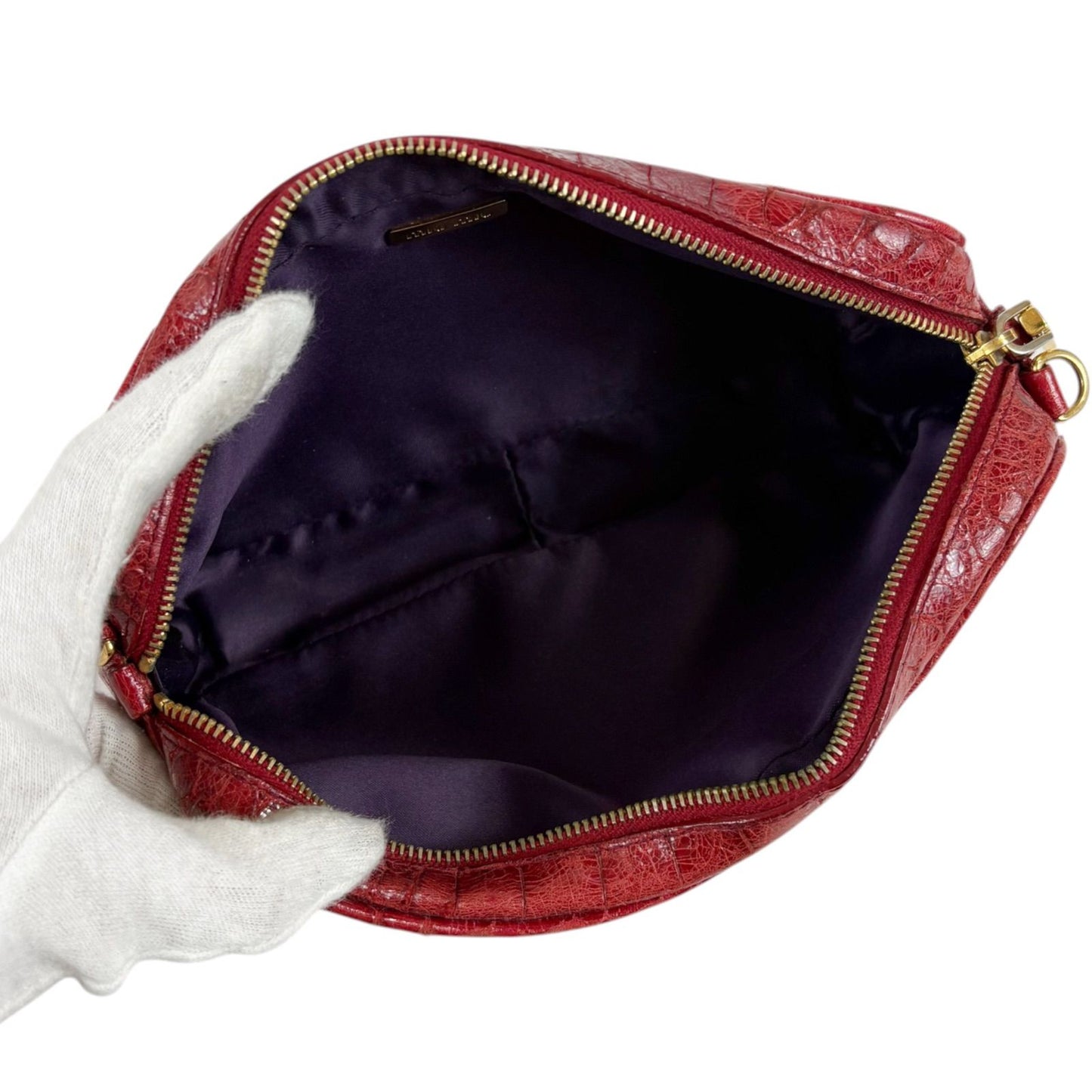Miu Miu Croco Embossed Leather Mini Shoulder Bag Red Pochette — view 9