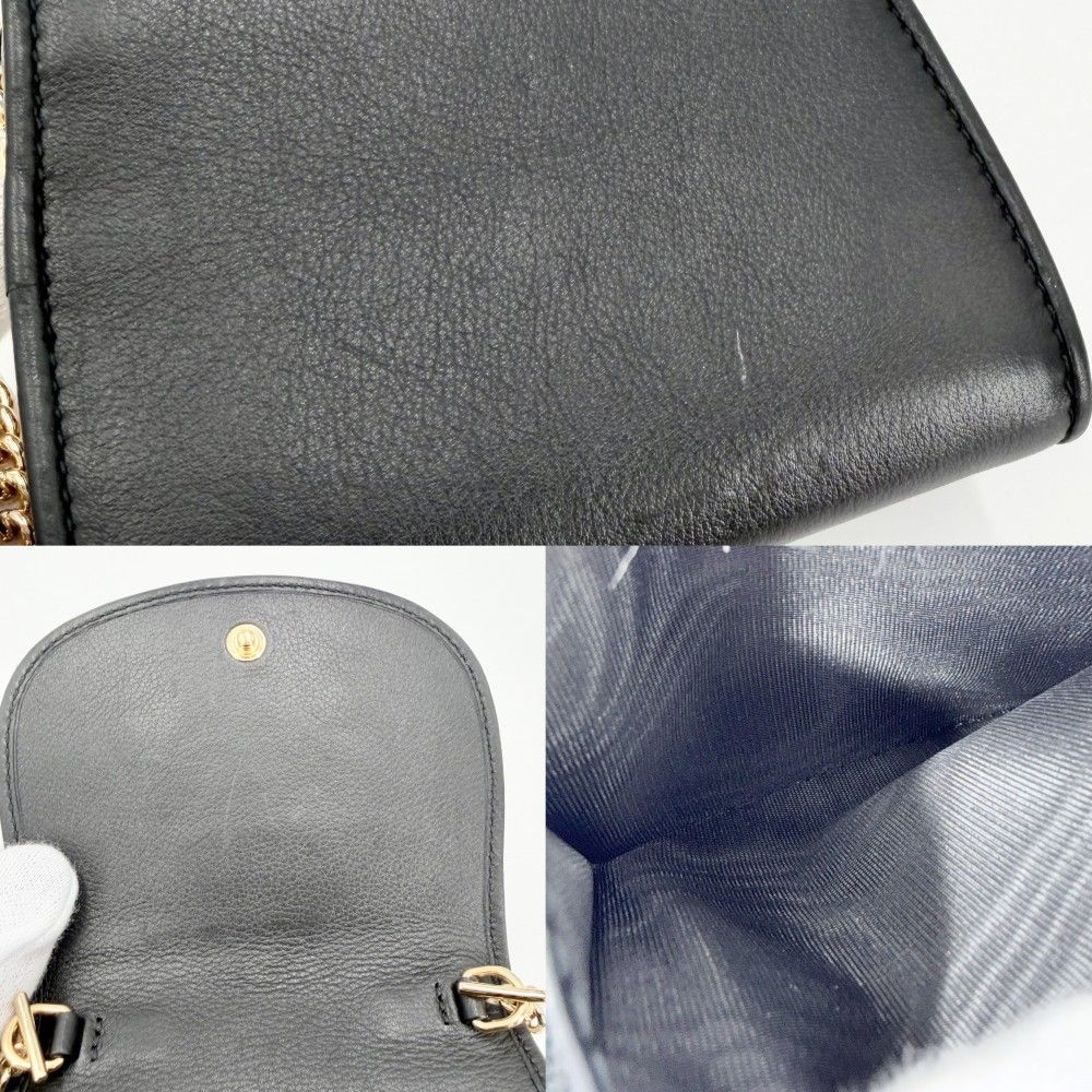 Gucci Chain Wallet Blanc Di Shoulder Bag Pochette Crossbody GG Leather Black — view 7