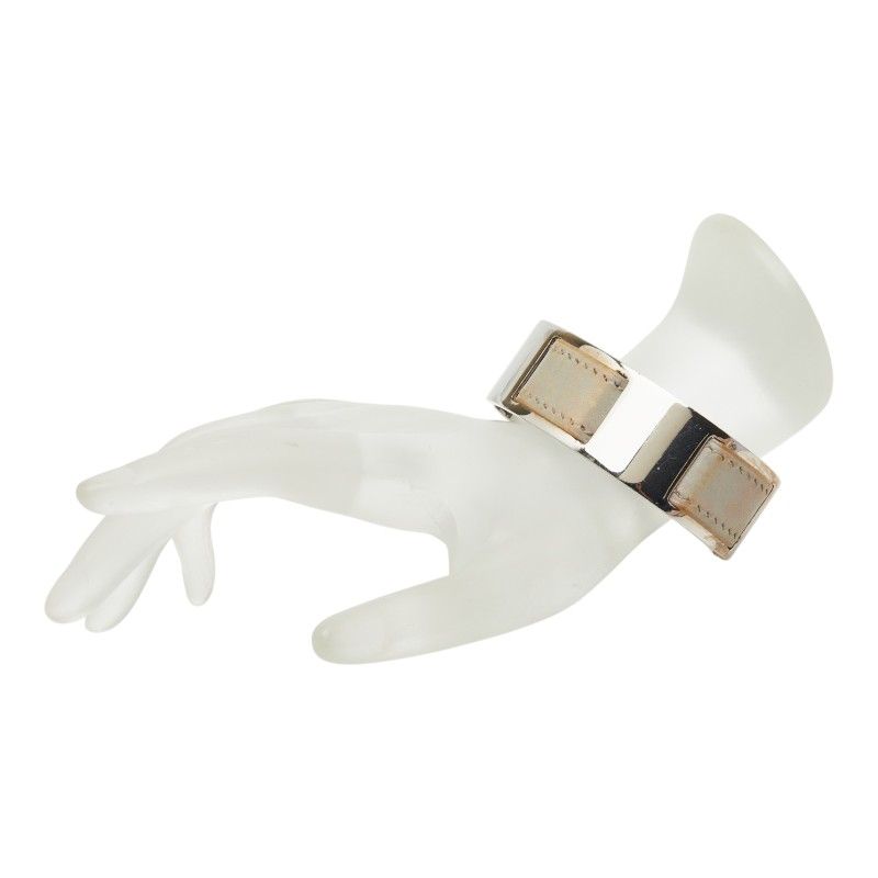 Hermes Bangle Silver Gray Metal Leather 1- Bracelet — view 7