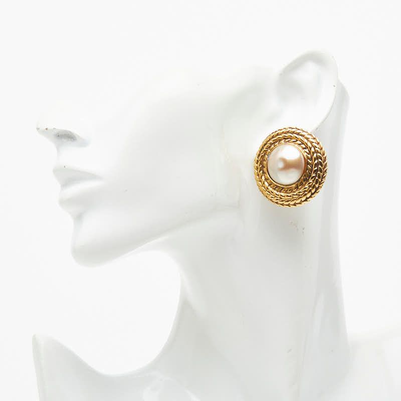 Chanel Round Earrings Gold Faux Pearl Plated — view 5