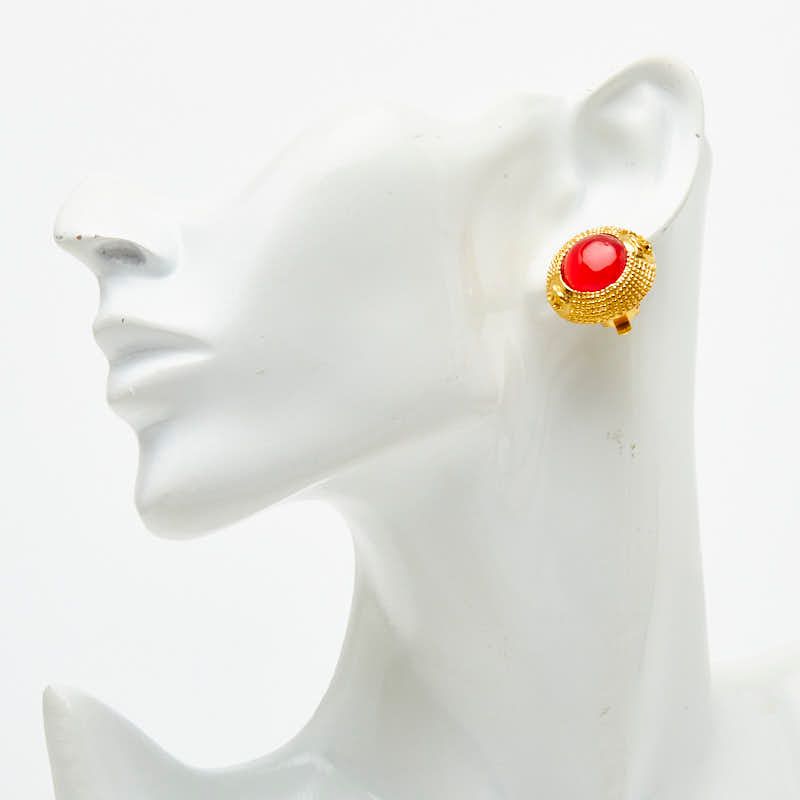 Chanel CC Logo Gripoix Earrings Gold Red Plated — view 5