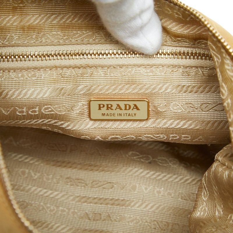 Prada Logo Chain Shoulder Bag Beige Nylon Leather — view 7
