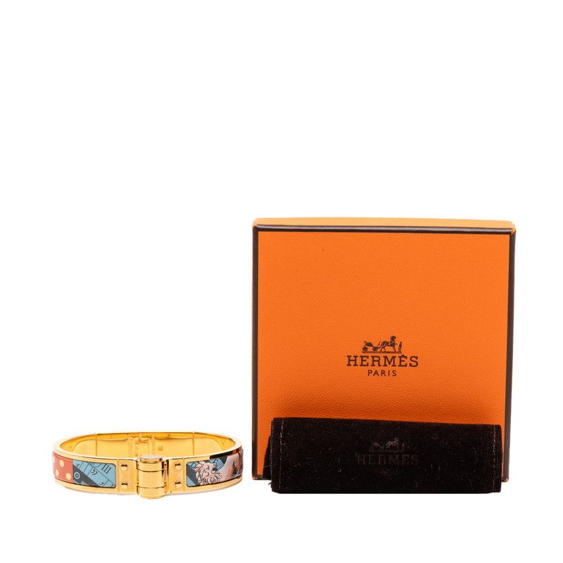 Hermes Chanier PM Horse Dot Bangle Bracelet Gold Pink Blue Plated — view 6