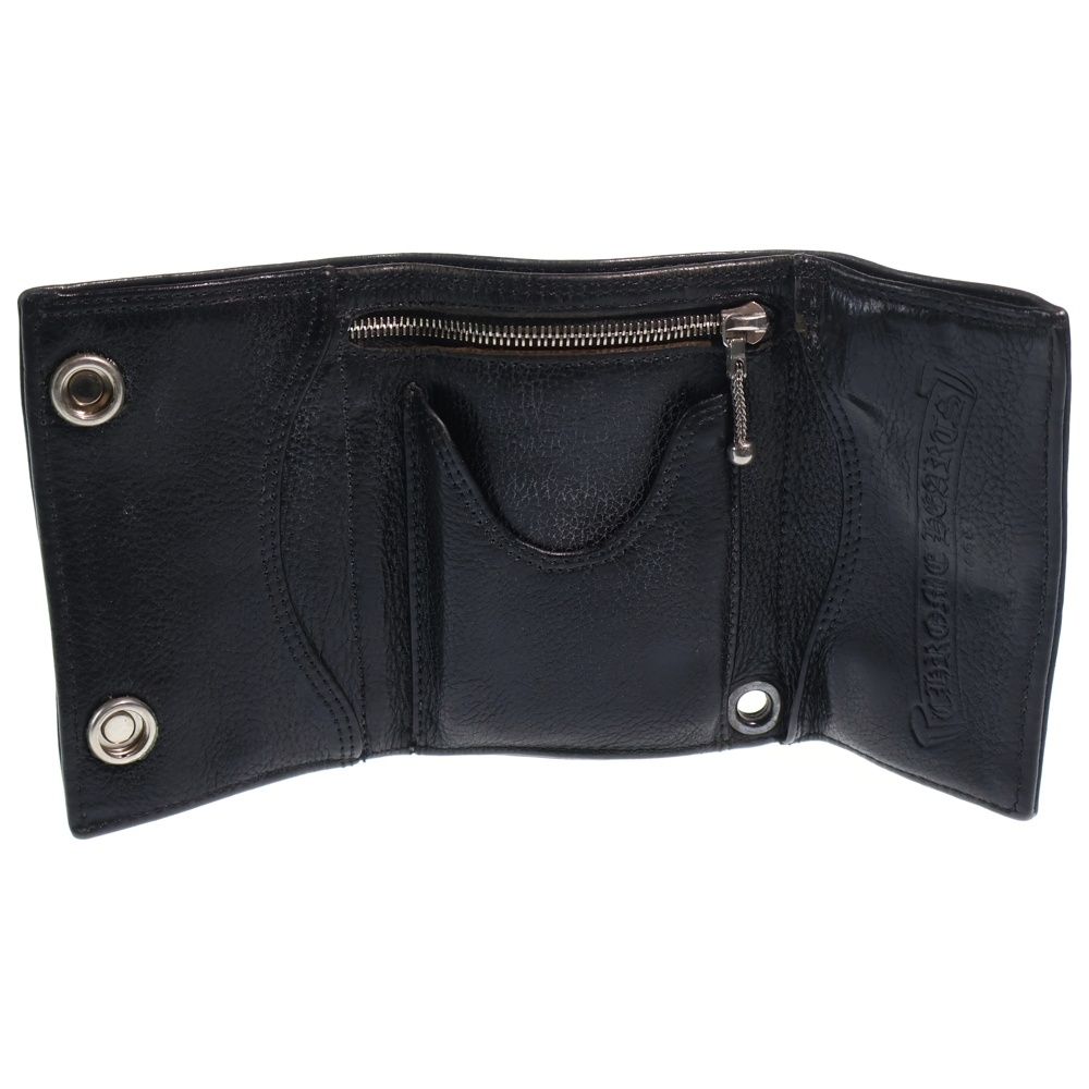 Chrome Hearts 3 Fold Cross Ball Button Leather Wallet Black — view 6