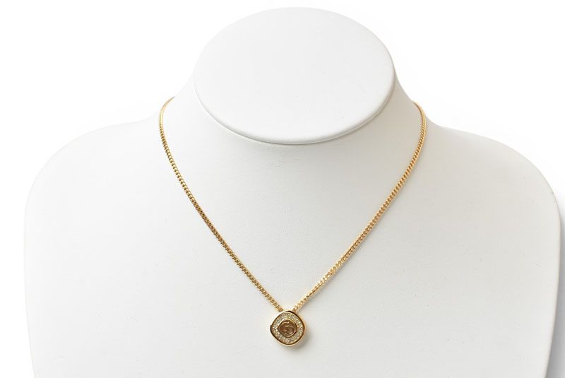 Dior Necklace Vintage CD Logo Line Stone Gold — view 6