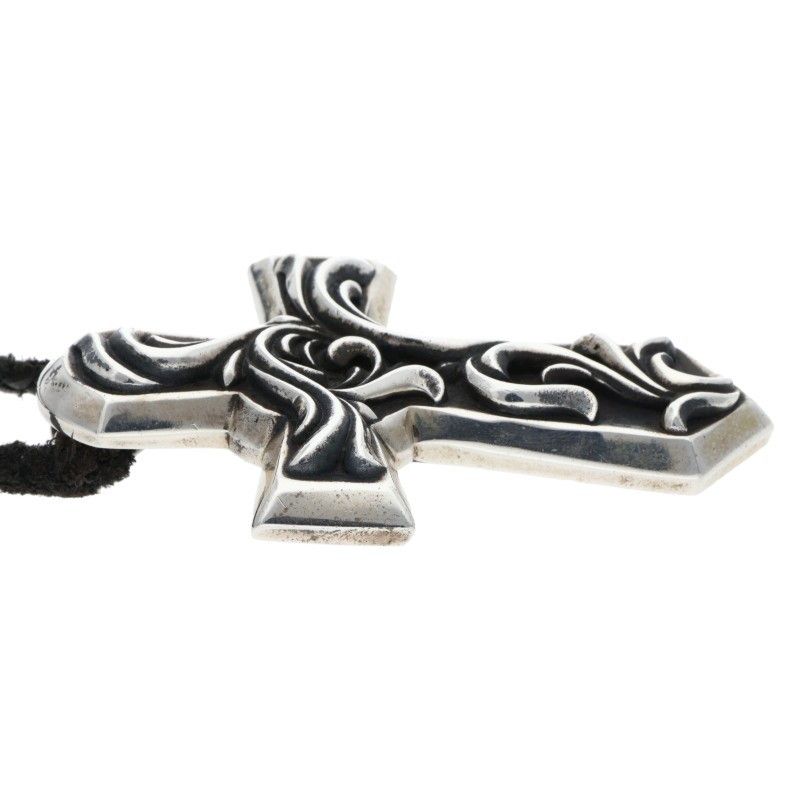 Chrome Hearts Vulcan Cross LG LB Large Leather Braid Silver Necklace — view 5