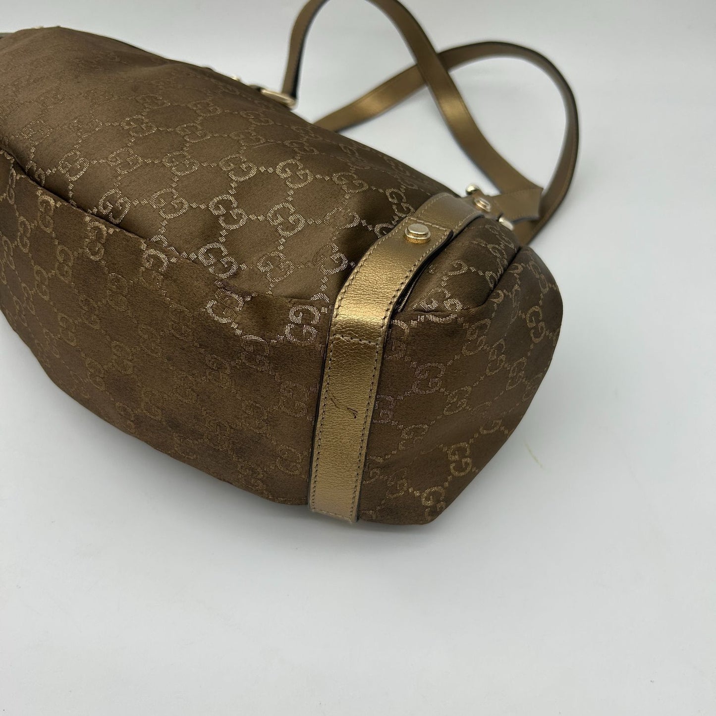 Gucci GG Canvas Abbey Tote Shoulder Bag Metallic Cles the Gold Brown — view 9