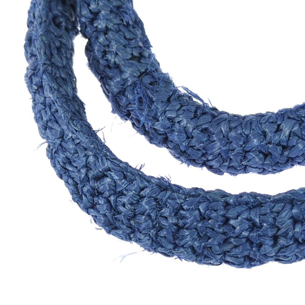 Prada Raffia Crochet Canapa Tote Handbag Triangle Logo Basket Blue Shoulder — view 9