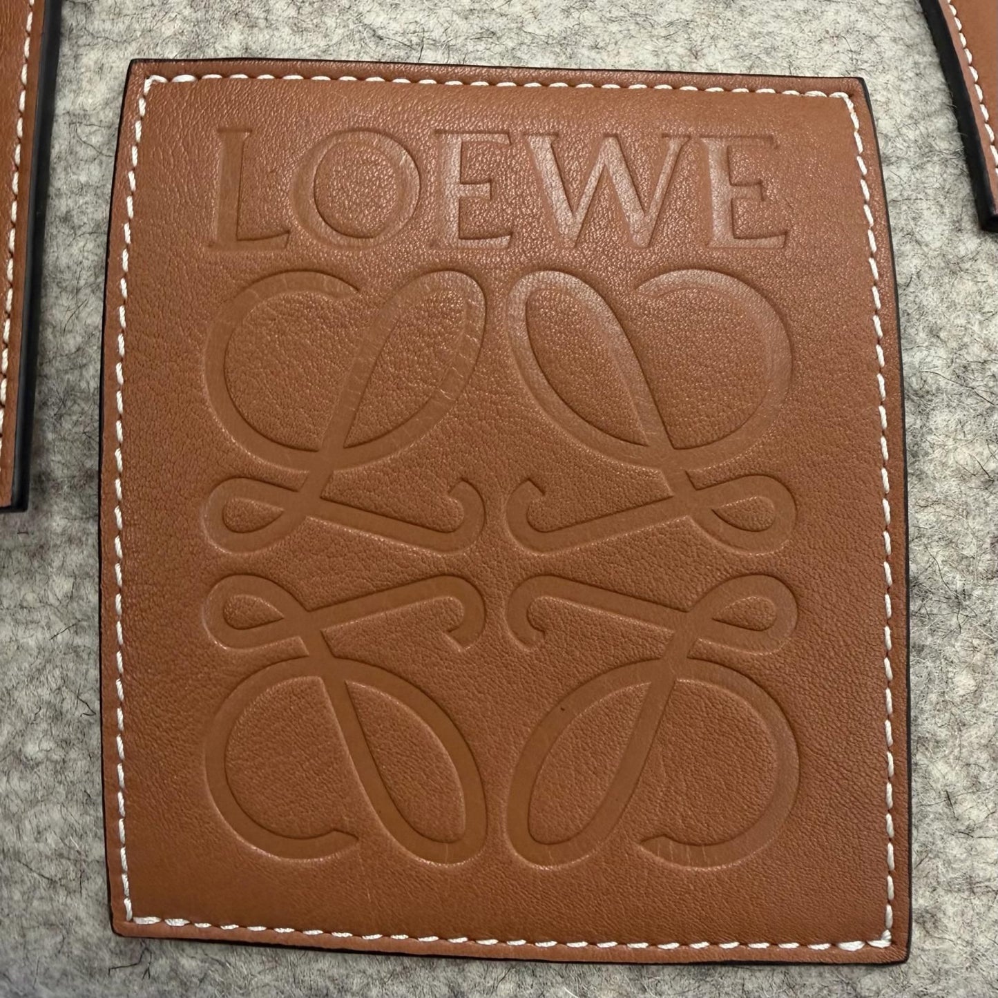 Loewe Felt Leather Elephant Basket Anagram Logo Handbag Gray Brown — view 9
