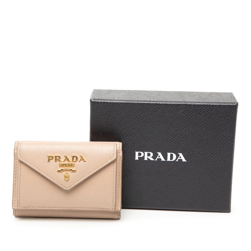 Prada Logo Compact Wallet Trifold Beige Saffiano Leather 1 — view 8