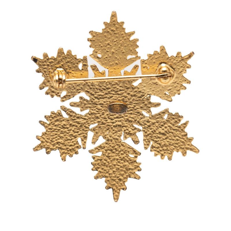 Chanel CC Logo Snowflake Brooch Gold Plated Line Stone 1 — view 3