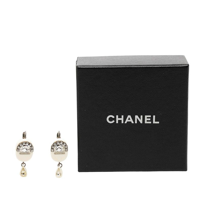 Chanel Logo Earrings Silver White Metal Line Stone 1 — view 4