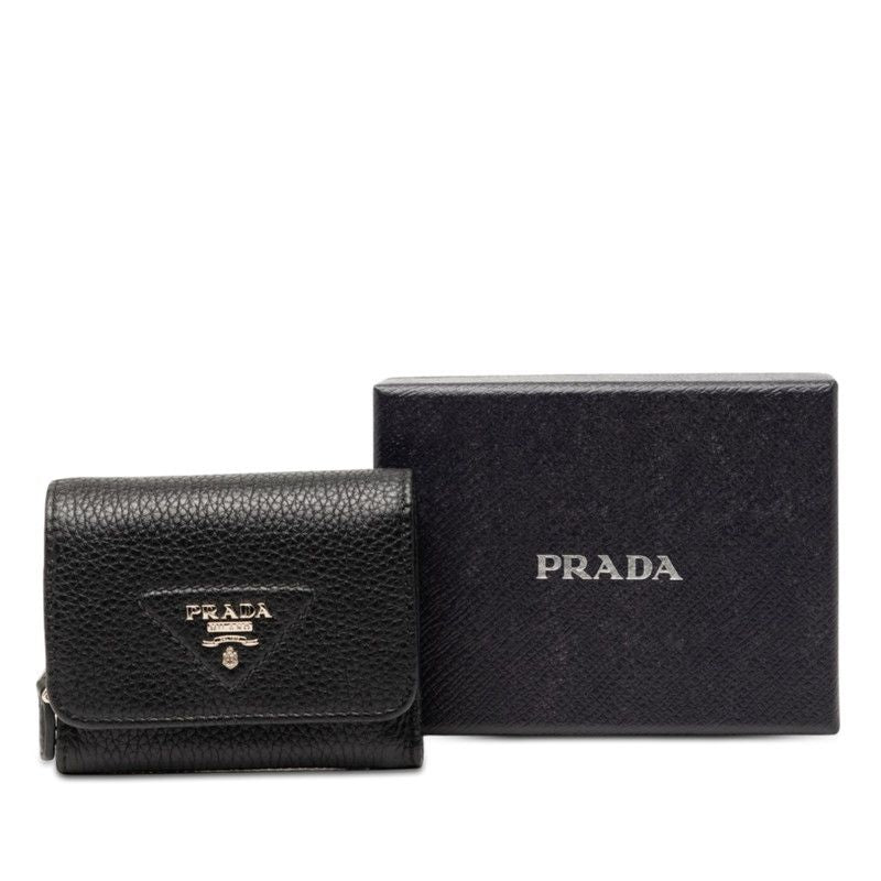 Prada Trifold Wallet Mini Black Vitello Daino Leather — view 7