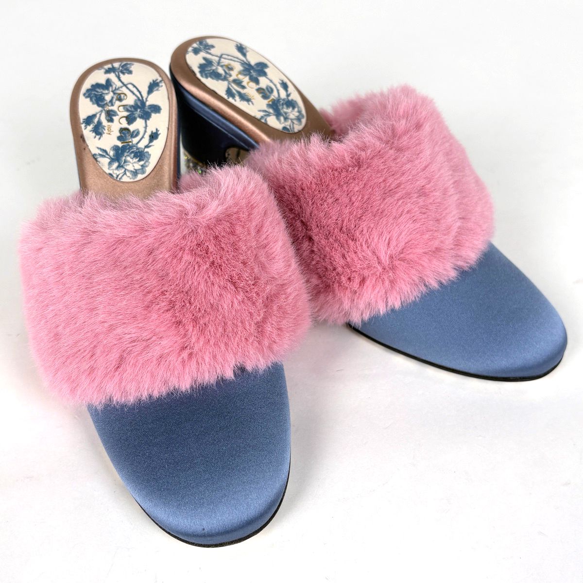 Gucci Mules Visual Sandals Shoes Satin Blue Pink — view 6