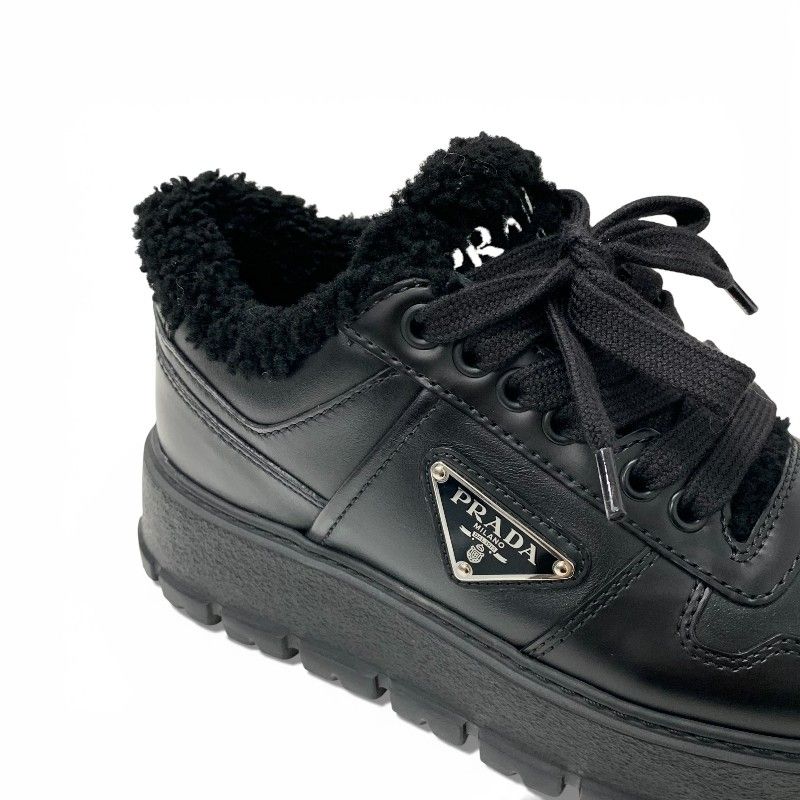 Prada Sneakers Shoes Leather Shearling Black Triangle Logo Boa — view 9