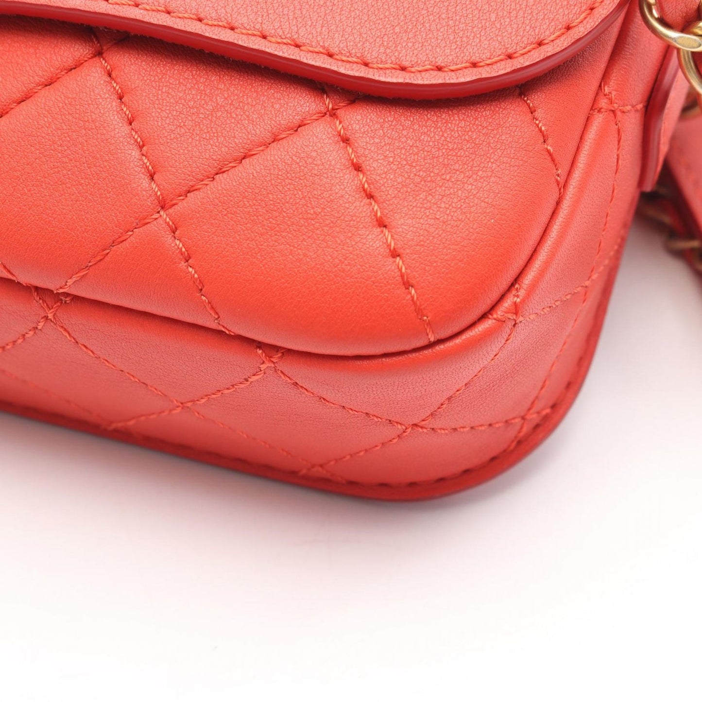 Chanel Shoulder Bag Quilted Red Lambskin Flap with Coin Case — view 9