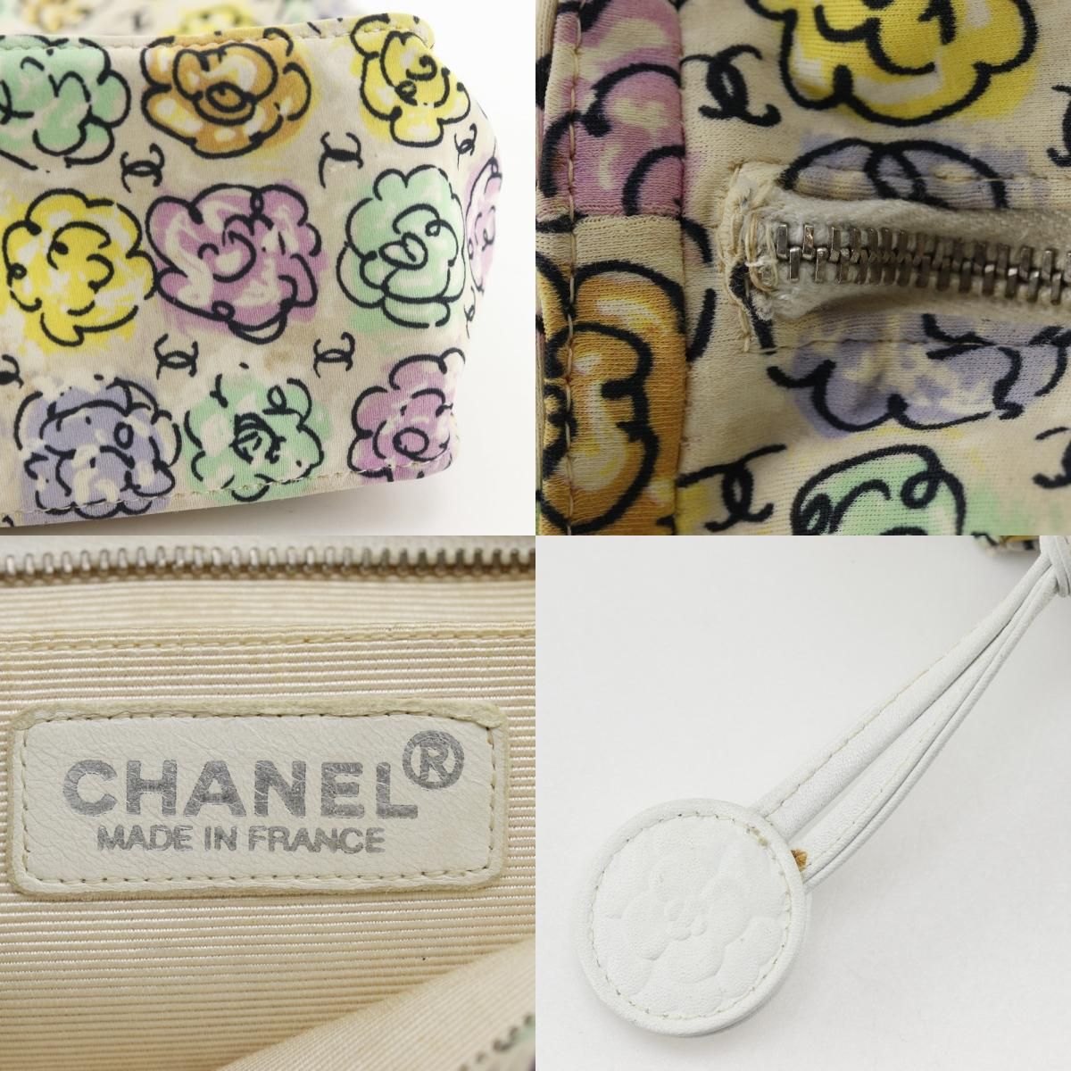 Chanel Camellia Print Mini Handbag Nylon Ivory Tote — view 9