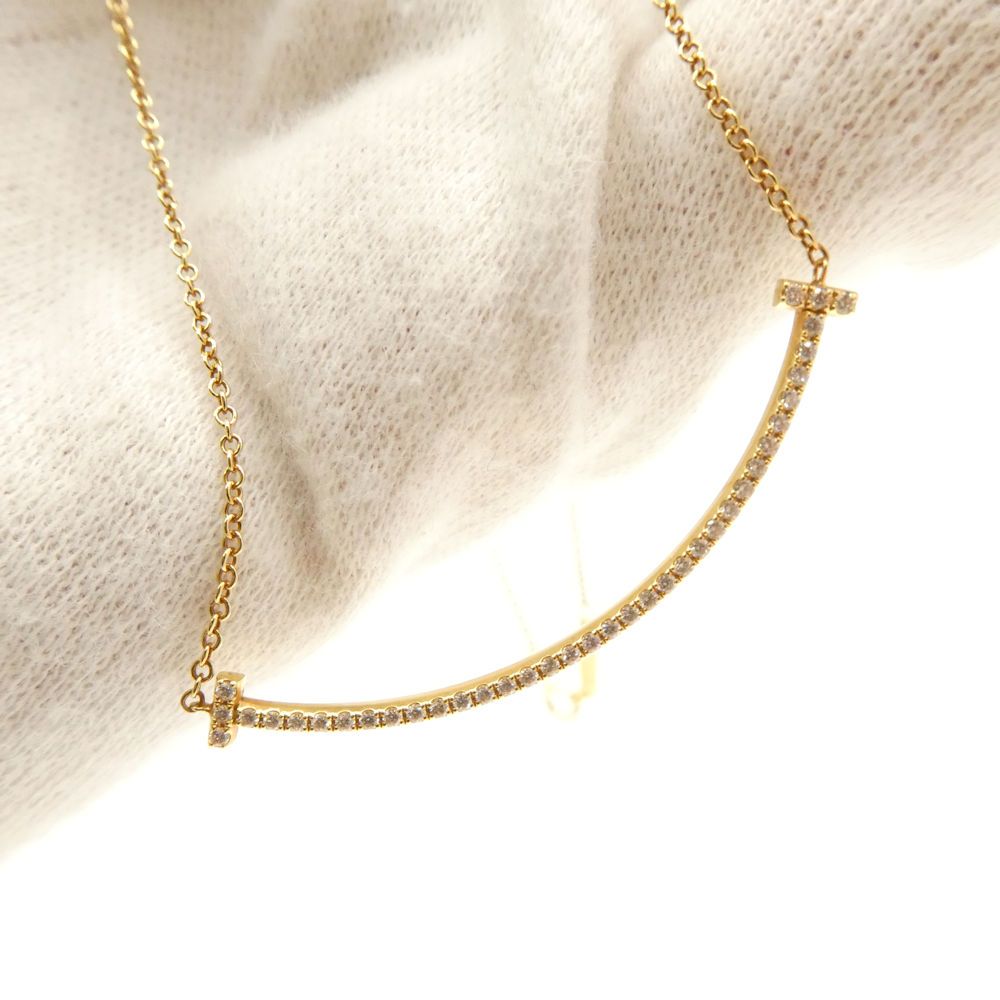 Tiffany & Co T Smile Pendant Yellow Gold Diamond Small Necklace — view 9