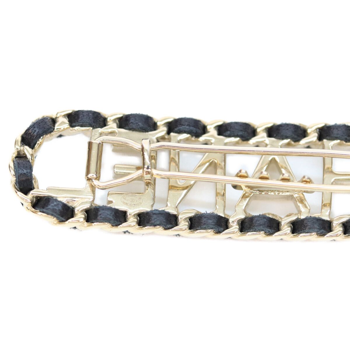 Chanel Gold Black Braided Logo Hair Clip — view 5