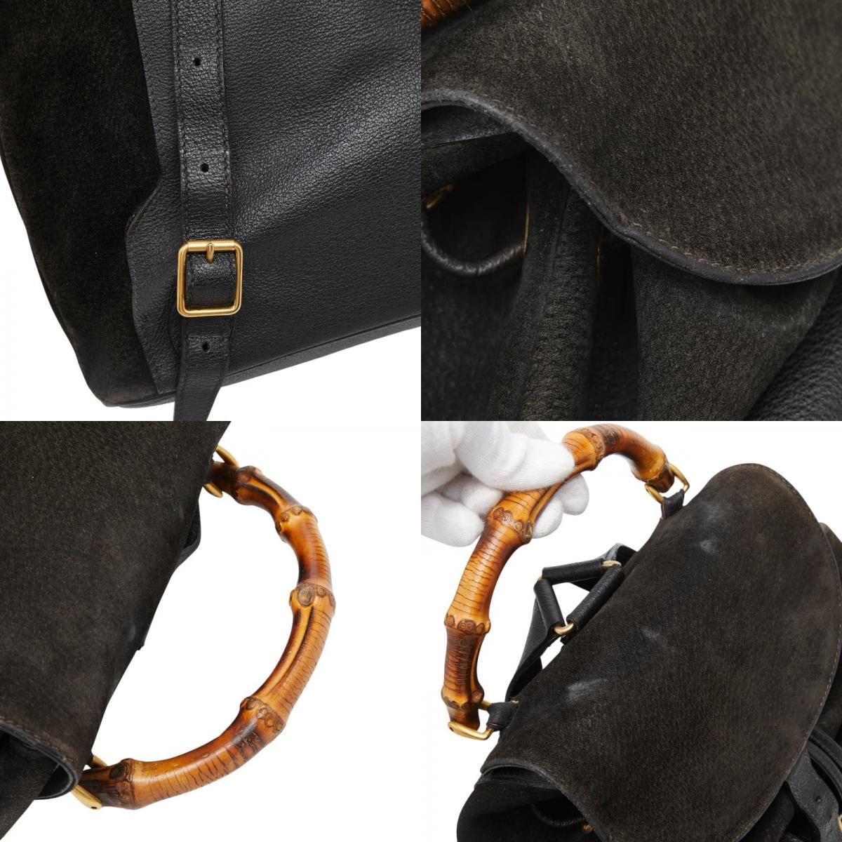 Gucci Bamboo Backpack 003 Black Suede Leather — view 9