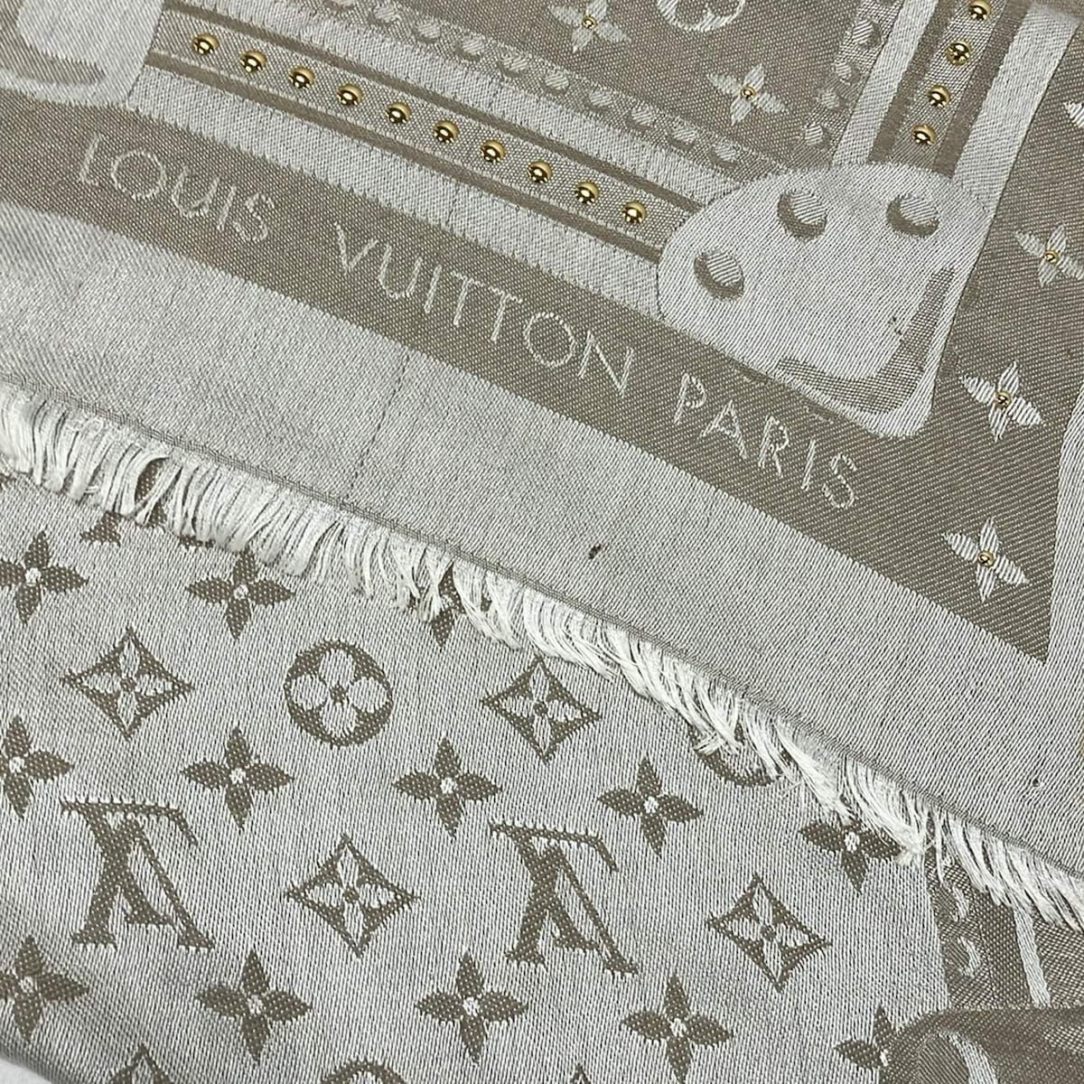 Louis Vuitton Shawl Beige Gold Studded Wool Silk Scarf — view 9