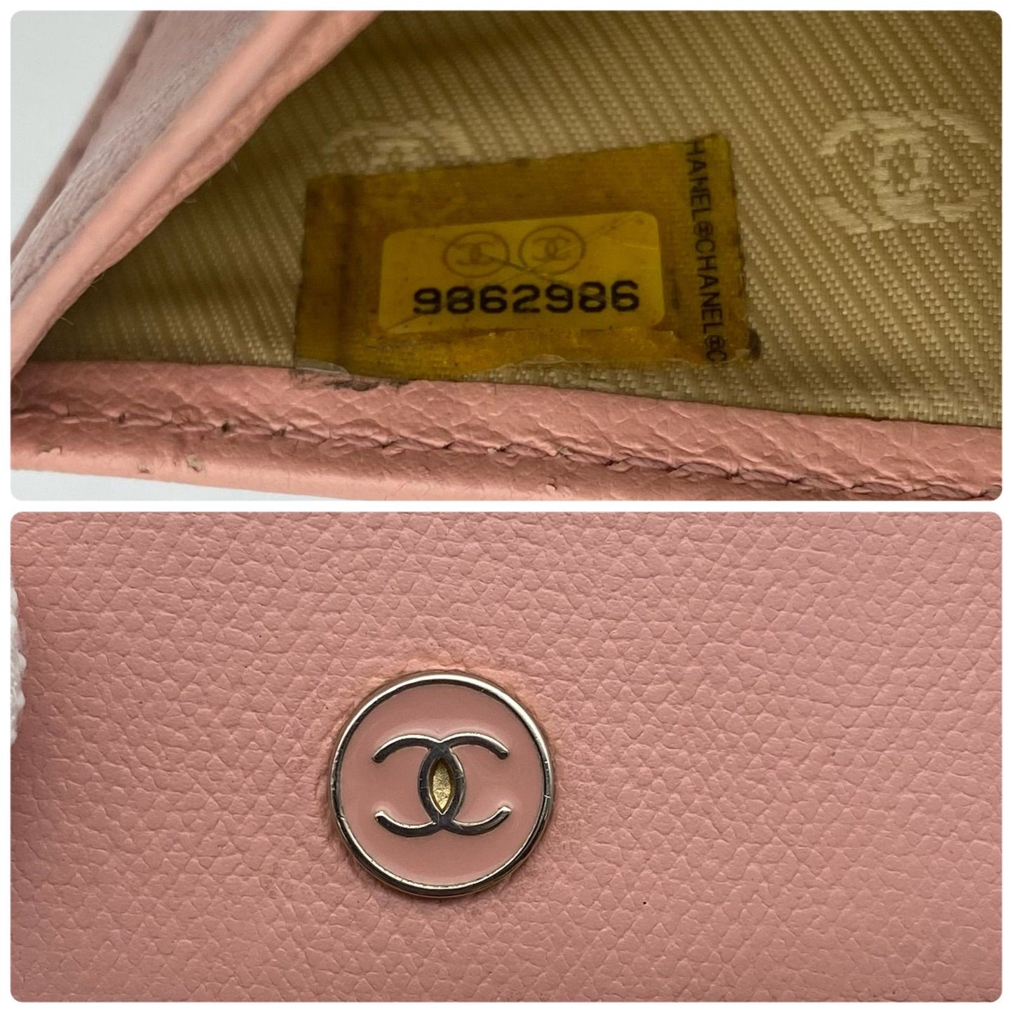 Chanel Wallet Trifold Caviar Leather Coco Button CC Logo Pink — view 9