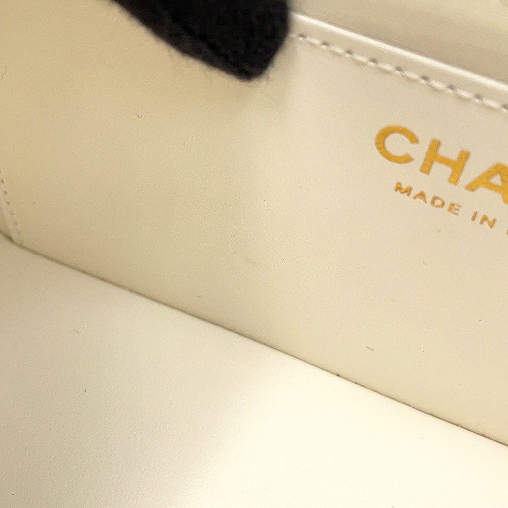 Chanel Chain Shoulder Bag Quilted CC Logo Top Handle Small Caviar Leather White — view 9