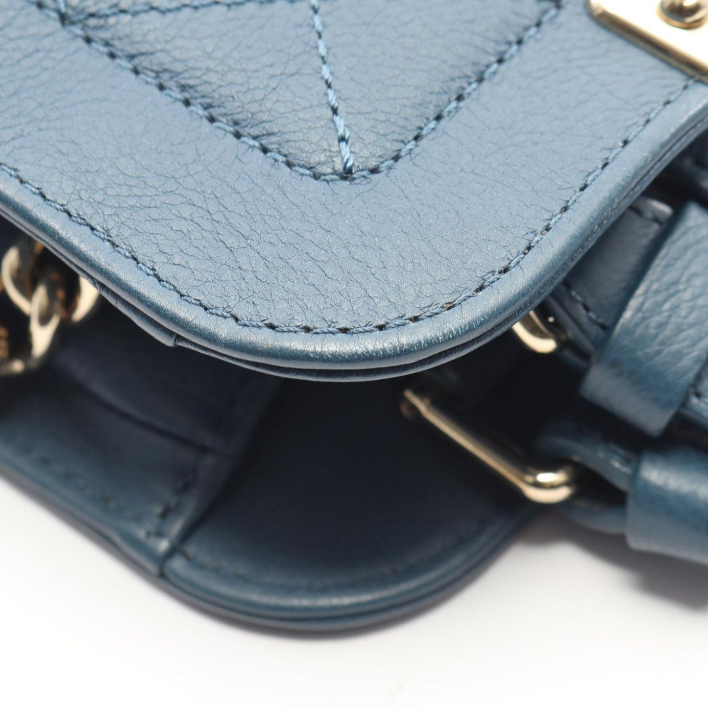 Chanel Shoulder Bag Quilted 2-Way Blue Leather Logo Plate Chain — view 9