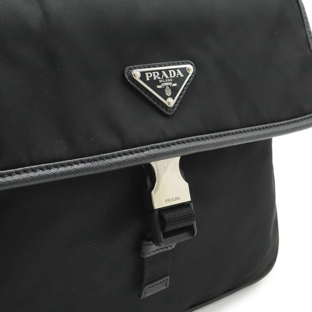 Prada Shoulder Bag Crossbody Nylon Leather Nero Black Silver Overseas Boutique — view 8