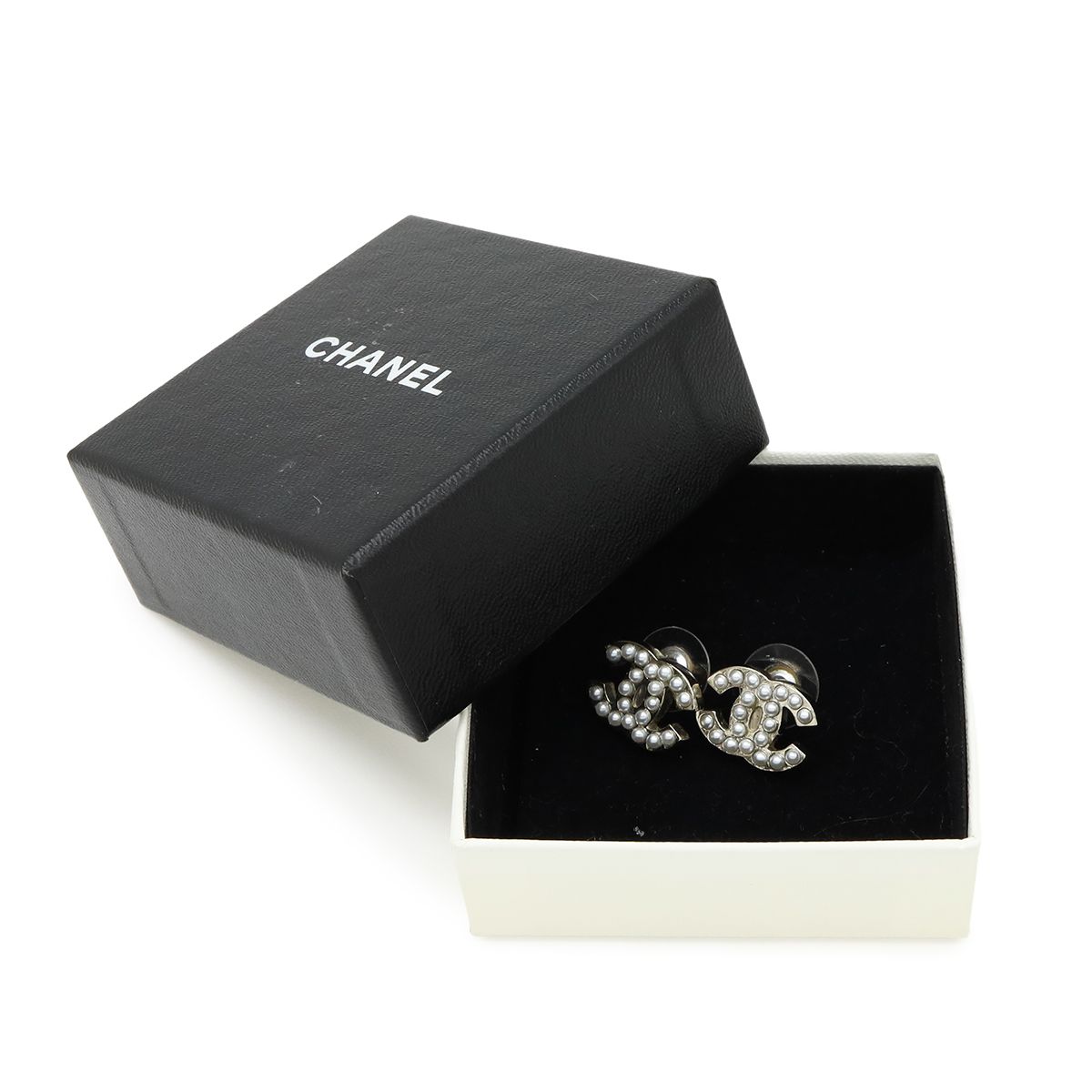 Chanel CC Logo Pearl Earrings Metal Faux White Silver — view 6