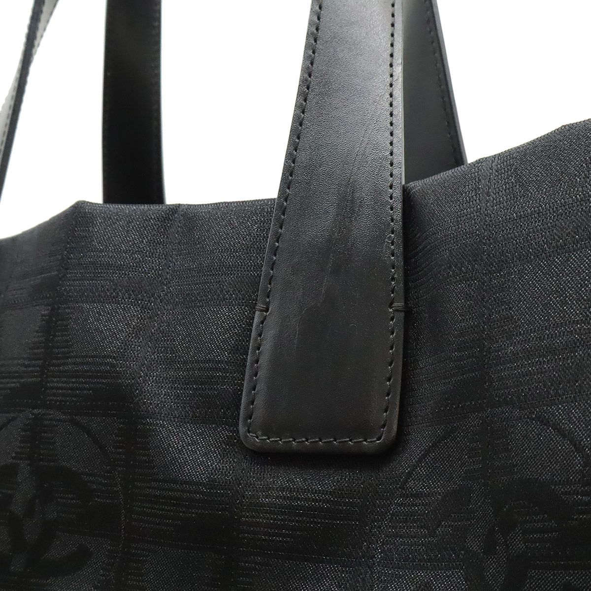 Chanel New Travel Line Tote MM Shoulder Bag Nylon Jacquard Lame Black — view 7